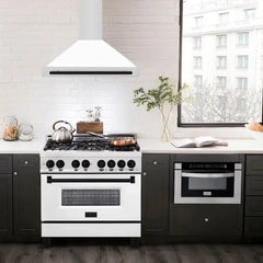 ZLINE Autograph Edition 36 in. Convertible Stainless Steel Range Hood with White Matte Shell and Matte Black Accents - KB4STZ-WM36-MB - The Home Selection