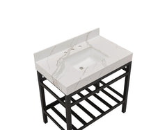 Altair 36 in. Sintered Stone Vanity Top in Calacatta White Apron with White Sink