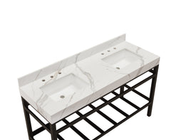 Altair 60 in. Sintered Stone Vanity Top in Calacatta White Apron with White Sink