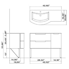 LaToscana Oasi 43" Wall Mounted Vanity Set with Right Side Cabinet Glossy Sand - OA43OPT2S