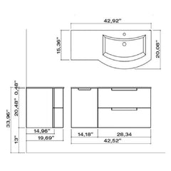 LaToscana Oasi 43" Wall Mounted Vanity Set with Left Side Cabinet Glossy Red - OA43OPT3R