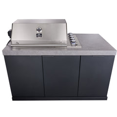 Forno Rimini Outdoor Kitchen 30" BBQ 62,600 BTU, 3 Burners with Sear & Rotisserie, 2.4 cu.ft. Beverage Center, Stainless Steel Sink, Black Cabinets & Gray Sintered Stone Countertop - FODKT2544BLK