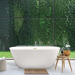 Altair Tazlar 63" x 28" Flatbottom Freestanding Acrylic Soaking Bathtub in Glossy White with Drain and Overflow - 52563-BAT-WH