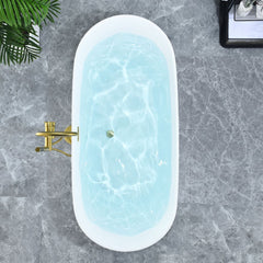 Altair Tazlar 63" x 28" Flatbottom Freestanding Acrylic Soaking Bathtub in Glossy White with Drain and Overflow - 52563-BAT-WH