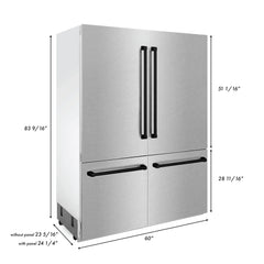 ZLINE 60-Inch Autograph Edition 32.2 cu. ft. Built-in 4-Door French Door Refrigerator with Internal Water and Ice Dispenser in Fingerprint Resistant Stainless Steel with Matte Black Accents (RBIVZ-SN-60-MB)