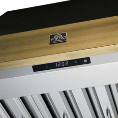 Forno Vittorio 36" Wall Mount Range Hood with Antique Brass Trim, 600 CFM with Baffle Filters & Remote Control - FRHWM5078-36
