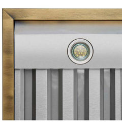 Forno Vittorio 36" Wall Mount Range Hood with Antique Brass Trim, 600 CFM with Baffle Filters & Remote Control - FRHWM5078-36