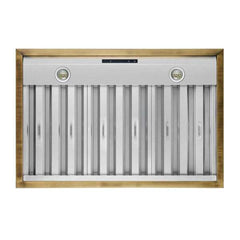 Forno Vittorio 36" Wall Mount Range Hood with Antique Brass Trim, 600 CFM with Baffle Filters & Remote Control - FRHWM5078-36
