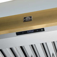 Forno Vittorio 36" Wall Mount Range Hood with Antique Brass Trim, 600 CFM with Baffle Filters & Remote Control - FRHWM5078-36