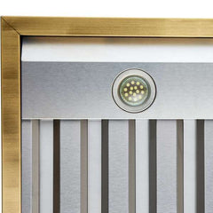 Forno Vittorio 36" Wall Mount Range Hood with Antique Brass Trim, 600 CFM with Baffle Filters & Remote Control - FRHWM5078-36