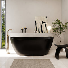 Altair Giselle 65" x 34" Freestanding Solid Surface Soaking Bathtub in Matte Black with Drain and Integrated Overflow