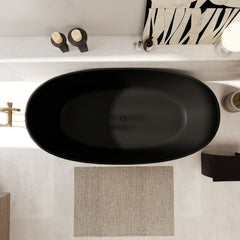 Altair Giselle 65" x 34" Freestanding Solid Surface Soaking Bathtub in Matte Black with Drain and Integrated Overflow