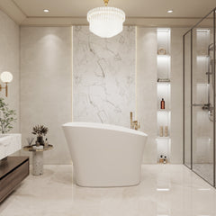 Altair Pierre 51" x 29" Freestanding Solid Surface Japanese Soaking Bathtub in Matte White with Seat
