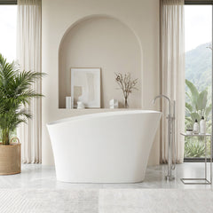 Altair Pierre 51" x 29" Freestanding Solid Surface Japanese Soaking Bathtub in Matte White with Seat