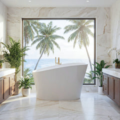 Altair Pierre 51" x 29" Freestanding Solid Surface Japanese Soaking Bathtub in Matte White with Seat