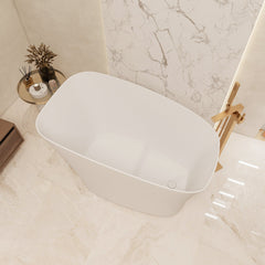 Altair Pierre 51" x 29" Freestanding Solid Surface Japanese Soaking Bathtub in Matte White with Seat