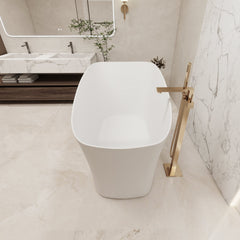 Altair Pierre 51" x 29" Freestanding Solid Surface Japanese Soaking Bathtub in Matte White with Seat