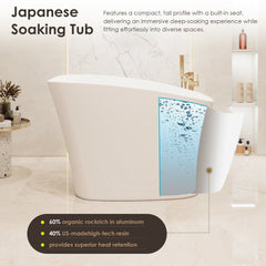 Altair Pierre 51" x 29" Freestanding Solid Surface Japanese Soaking Bathtub in Matte White with Seat
