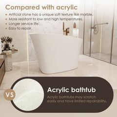 Altair Pierre 51" x 29" Freestanding Solid Surface Japanese Soaking Bathtub in Matte White with Seat