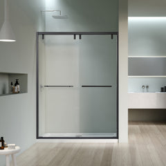 Altair Caspar 52" W x 76" H By Pass Semi Frameless Shower Door in Matte Black with Clear Glass
