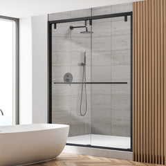 Altair Caspar 52" W x 76" H By Pass Semi Frameless Shower Door in Matte Black with Clear Glass