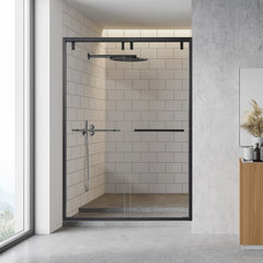 Altair Caspar 52" W x 76" H By Pass Semi Frameless Shower Door in Matte Black with Clear Glass