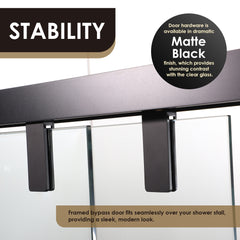 Altair Caspar 52" W x 76" H By Pass Semi Frameless Shower Door in Matte Black with Clear Glass