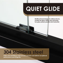 Altair Caspar 52" W x 76" H By Pass Semi Frameless Shower Door in Matte Black with Clear Glass