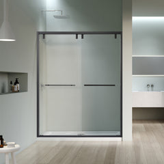 Altair Caspar 60" W x 76" H By Pass Semi Frameless Shower Door in Matte Black with Clear Glass