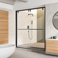 Altair Caspar 60" W x 76" H By Pass Semi Frameless Shower Door in Matte Black with Clear Glass