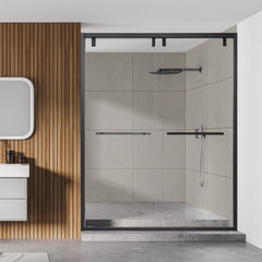 Altair Caspar 60" W x 76" H By Pass Semi Frameless Shower Door in Matte Black with Clear Glass
