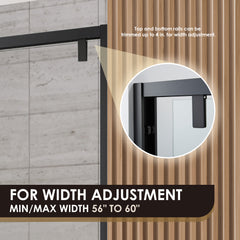 Altair Caspar 60" W x 76" H By Pass Semi Frameless Shower Door in Matte Black with Clear Glass