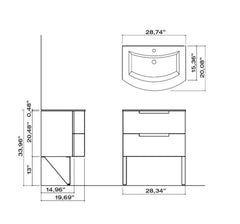 LaToscana Oasi 28" Wall Mounted Vanity Cabinet with 2 Curved Drawers - OAL035