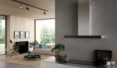 FABER Stilo Suprema T-Shape Chimney Wall Hood, Black Glass & Stainless Steel, VAM Blower (600/395/295), App-Enabled, Tunable