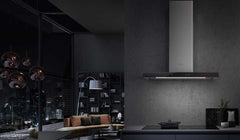 FABER Stilo Suprema T-Shape Chimney Wall Hood, Black Glass & Stainless Steel, VAM Blower (600/395/295), App-Enabled, Tunable