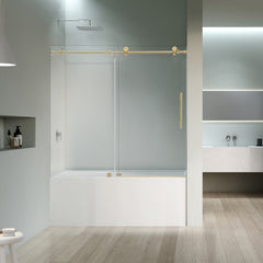 Altair Lazaro 60" W x 58" H Single Sliding Frameless Tub Door with Clear Glass