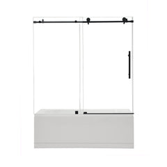Altair Lazaro 60" W x 58" H Single Sliding Frameless Tub Door with Clear Glass - Matte Black