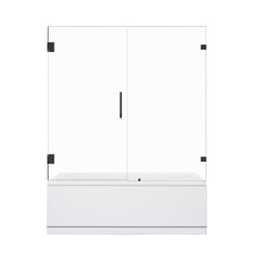 Altair Roisin 60" W x 58" H Frameless Hinged Tub Door with Clear Glass - Matte Black