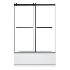 Altair Belizzi 60" W x 58" H By Pass Frameless Exposed Roller Tub Door in Matte Black with Clear Glass