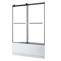 Altair Belizzi 60" W x 58" H By Pass Frameless Exposed Roller Tub Door in Matte Black with Clear Glass