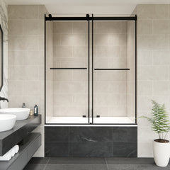 Altair Belizzi 60" W x 58" H By Pass Frameless Exposed Roller Tub Door in Matte Black with Clear Glass