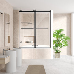 Altair Belizzi 60" W x 58" H By Pass Frameless Exposed Roller Tub Door in Matte Black with Clear Glass