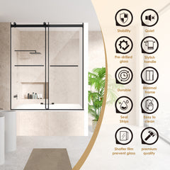 Altair Belizzi 60" W x 58" H By Pass Frameless Exposed Roller Tub Door in Matte Black with Clear Glass