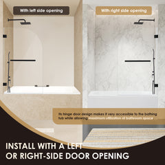 Altair Alvise 34" W x 58" H Frameless Hinged Tub Door in Matte Black with Clear Glass
