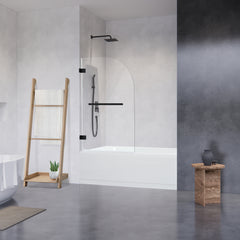 Altair Alvise 34" W x 58" H Frameless Hinged Tub Door in Matte Black with Clear Glass
