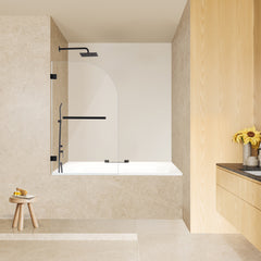 Altair Alvise 34" W x 58" H Frameless Hinged Tub Door in Matte Black with Clear Glass