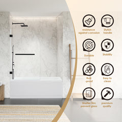 Altair Alvise 34" W x 58" H Frameless Hinged Tub Door in Matte Black with Clear Glass
