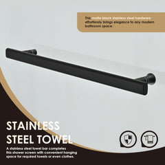 Altair Alvise 34" W x 58" H Frameless Hinged Tub Door in Matte Black with Clear Glass