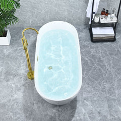 Altair Tazlar 63" x 28" Flatbottom Freestanding Acrylic Soaking Bathtub in Glossy White with Drain and Overflow - 52563-BAT-WH