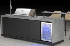 Forno Rimini Outdoor Kitchen 30" BBQ 62,600 BTU, 3 Burners with Sear & Rotisserie, 2.4 cu.ft. Beverage Center, Stainless Steel Sink, Black Cabinets & Gray Sintered Stone Countertop - FODKT2544BLK